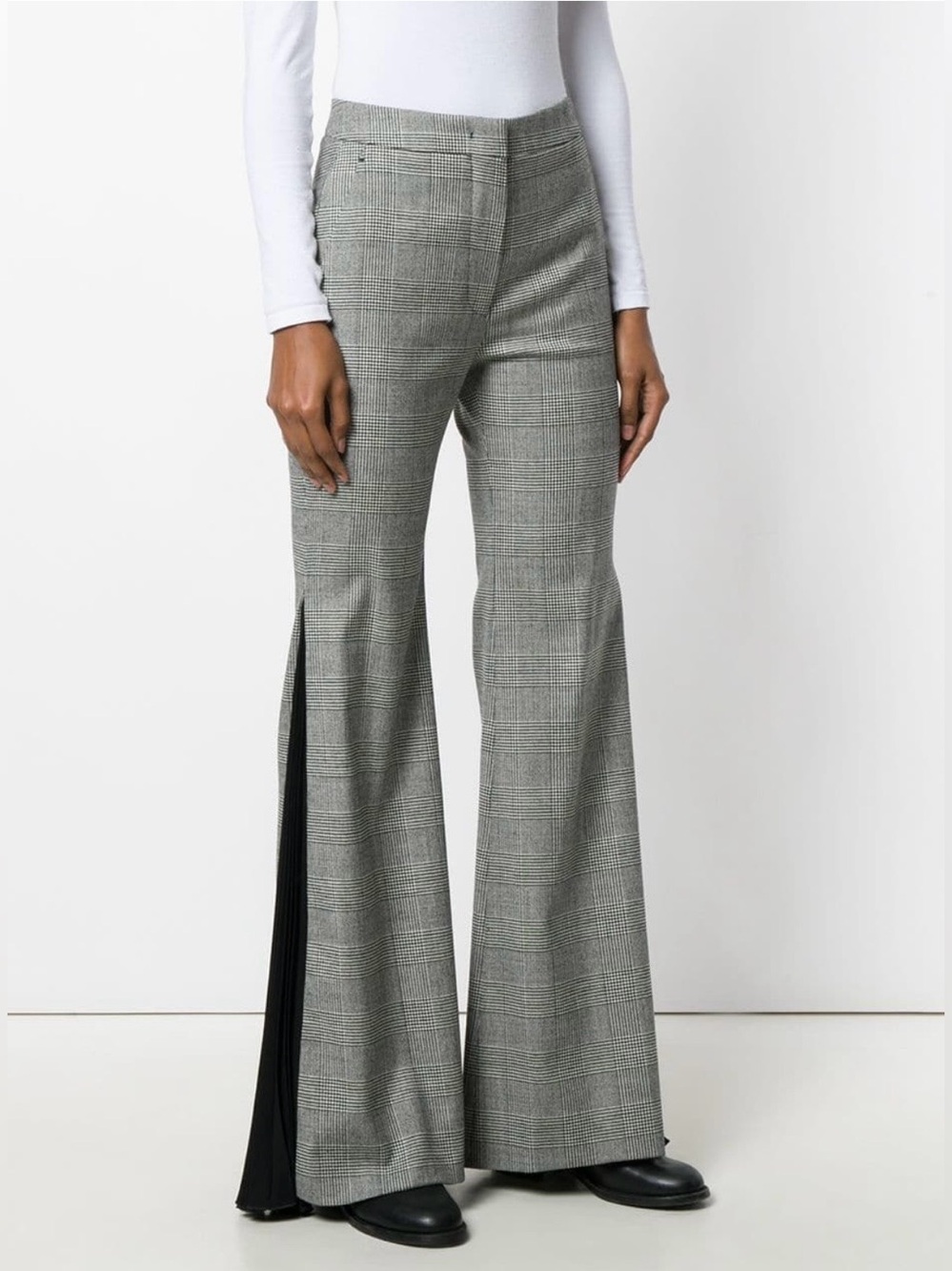 Sara Battaglia Gray Plaid Flared Pants with Black Side Pleat